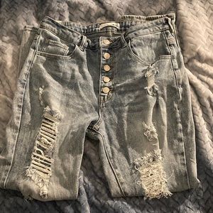 The brand is almost famous , the color is a dark blue washed Jean